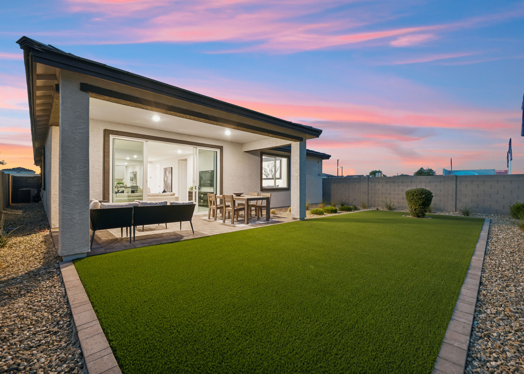 A house with a lawn.