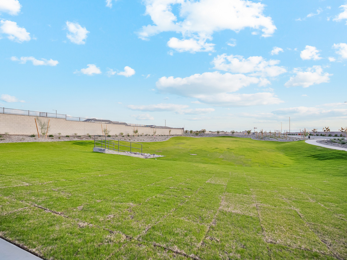 A grassy field with a fence.