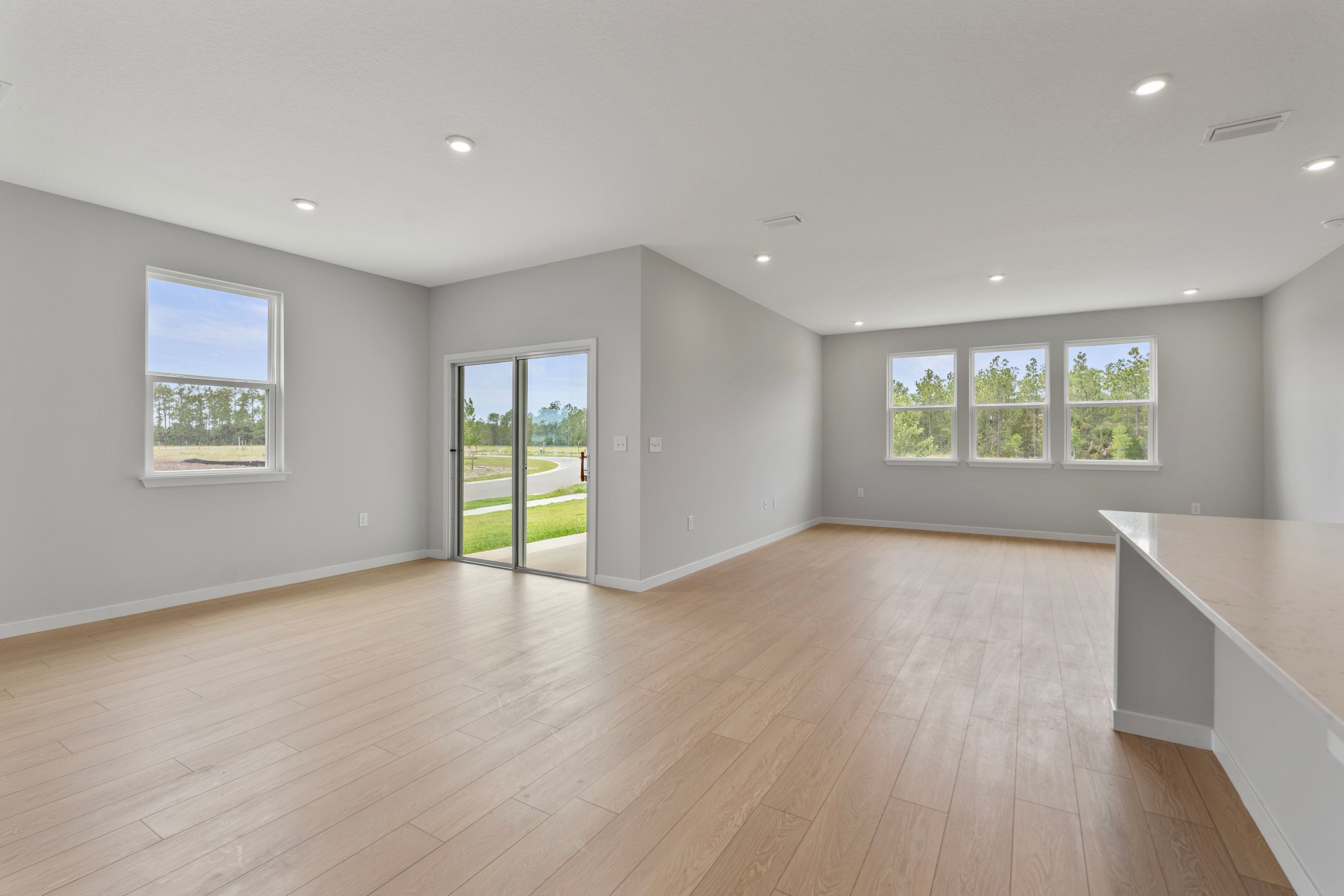 Palmetto Floorplan Lot 49 Great Room with Patio Door at Seminole Palms in Palm Coast