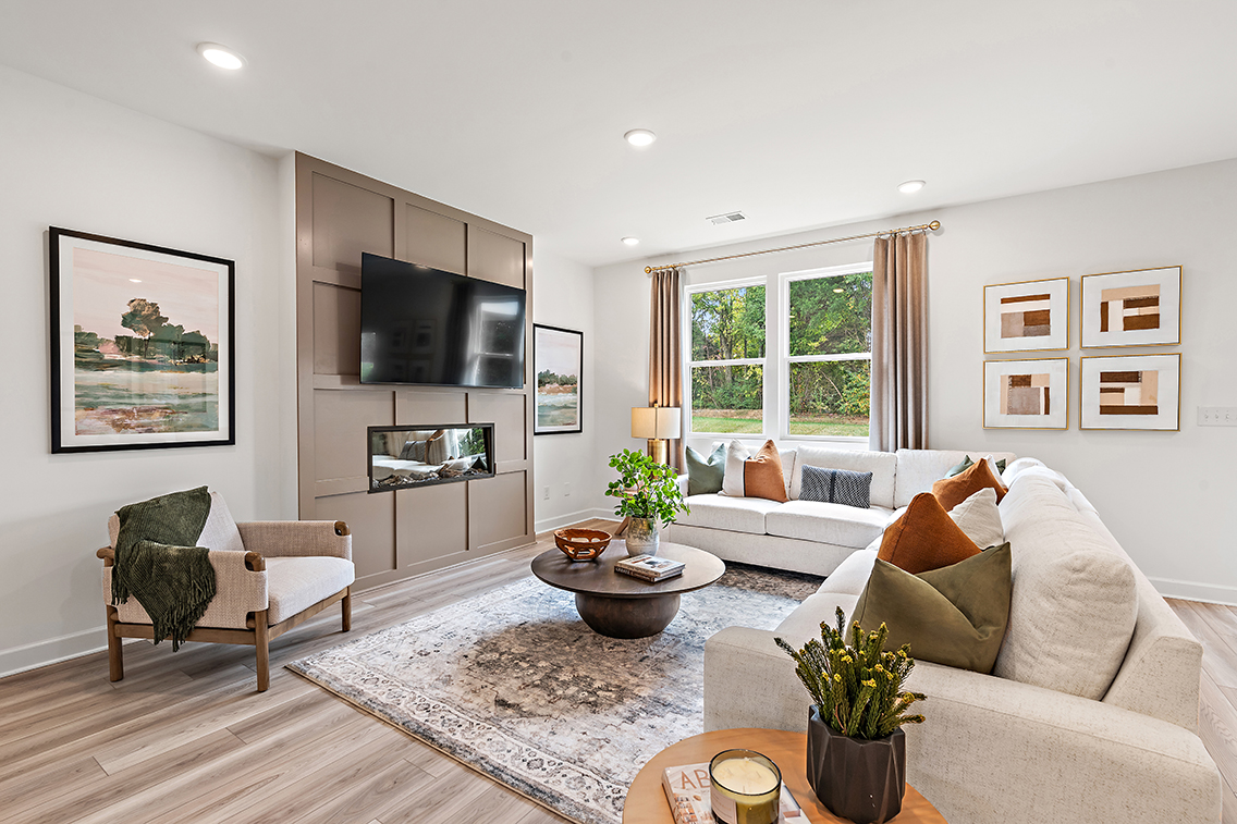 A living room with a tv and couches.