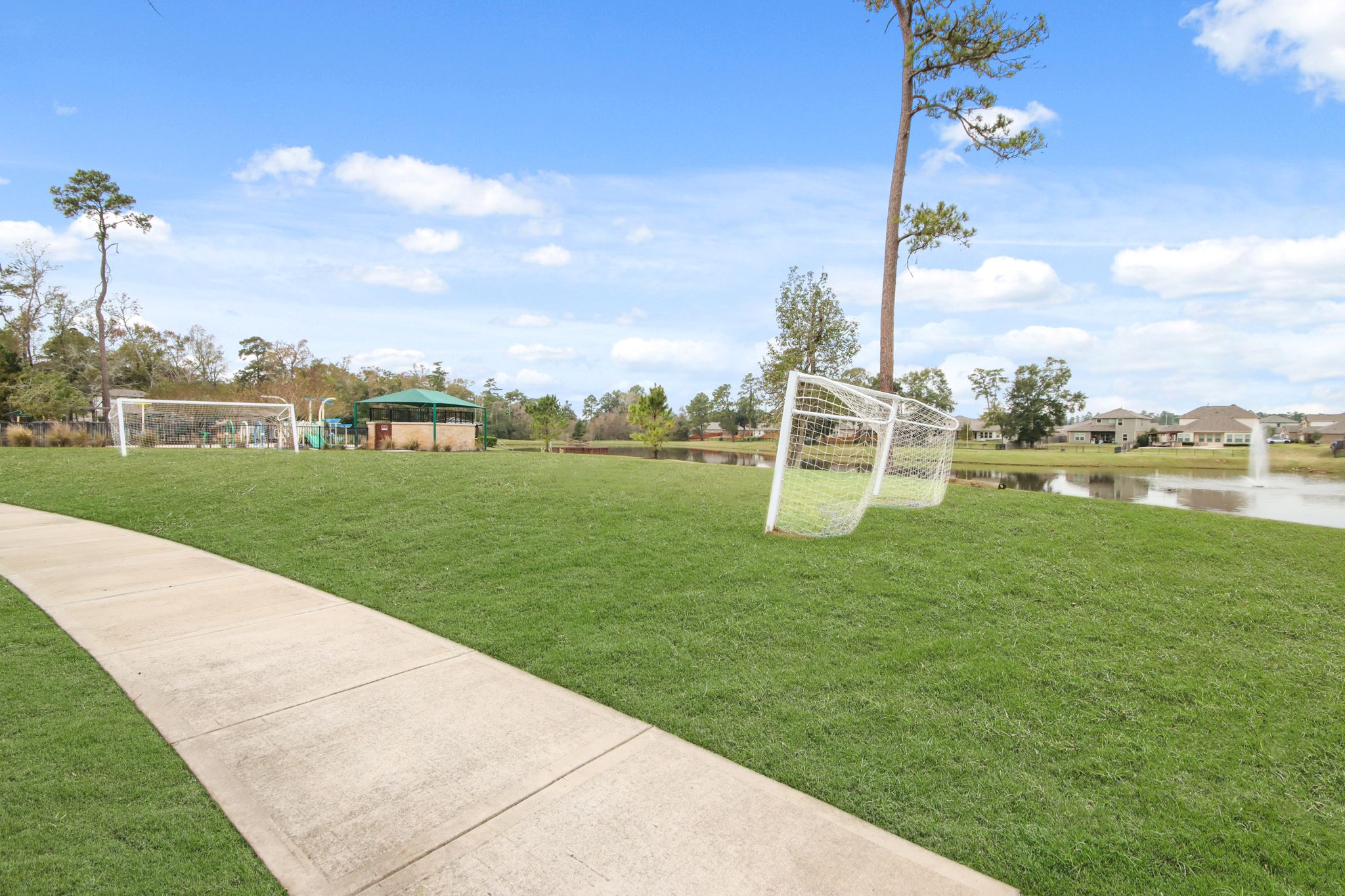A football goal in a field.