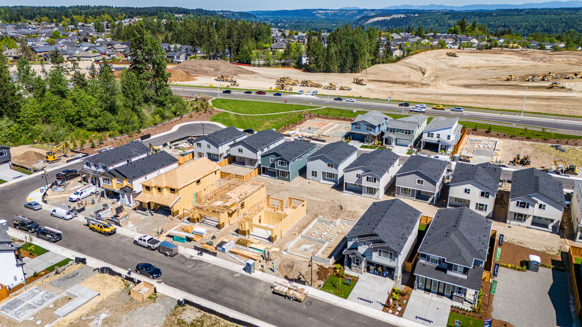 A group of houses in a town.