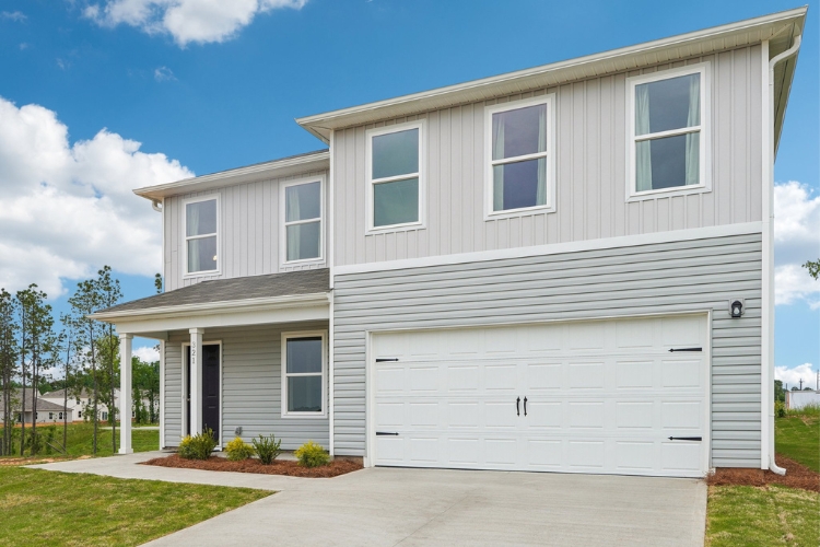 A white garage with a garage.